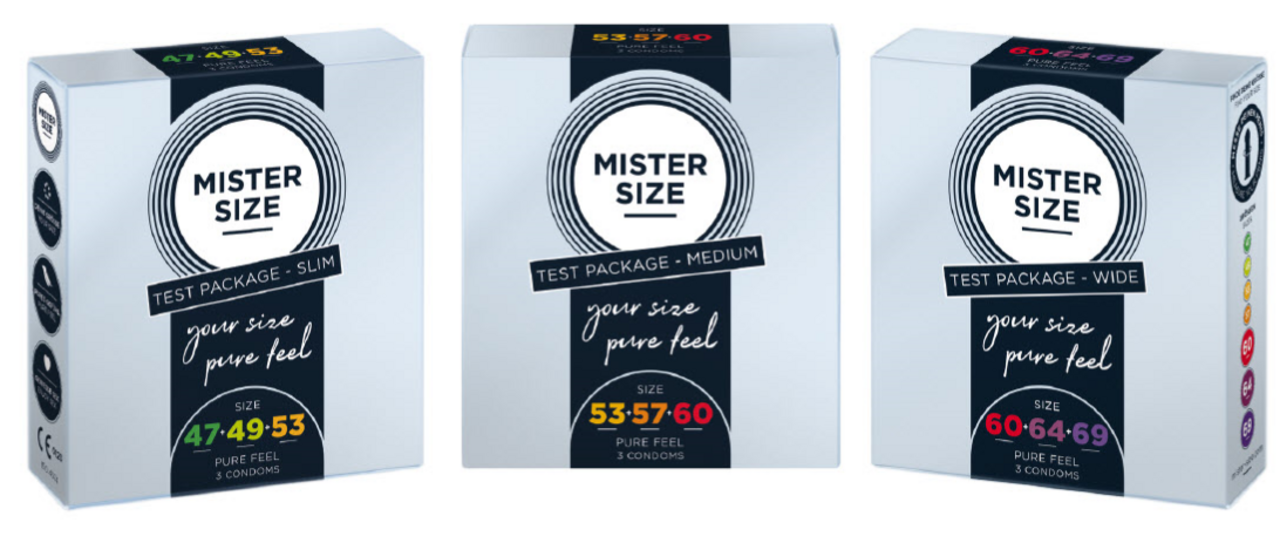 Երեք տարբեր Mister Size պահպանակների փորձարկման փաթեթներ